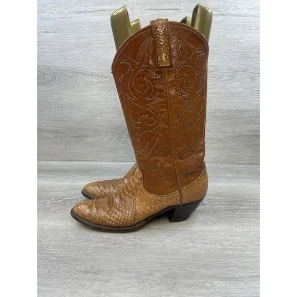 Dan Post Exotic Python Snakeskin 8.5A Leather Western Cowgirl Boots Women's
